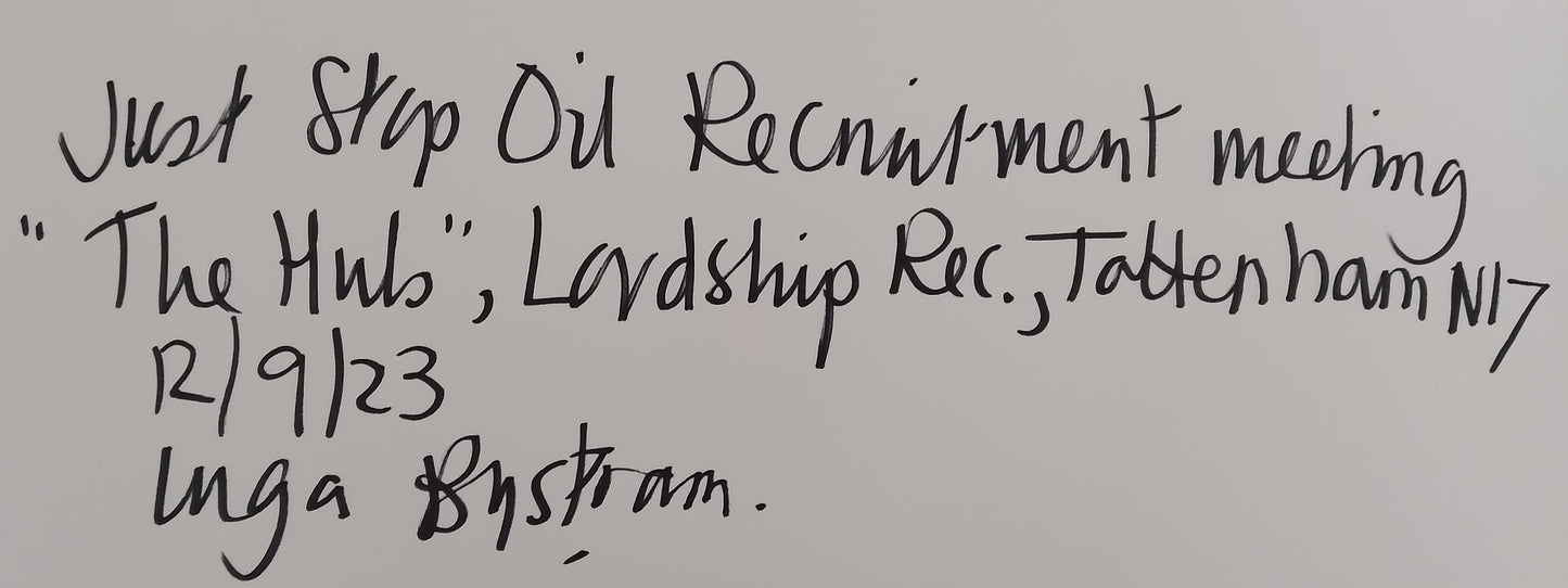 Just Stop Oil Recruitment Meeting 12/9/23 - Inga Bystram (A3)